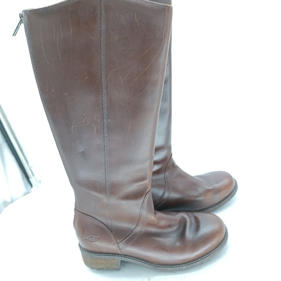 UGG Simmens Brown Leather Tall Riding Boots Womens 6.5 Back Zip 1006038 s15 - Picture 7 of 13